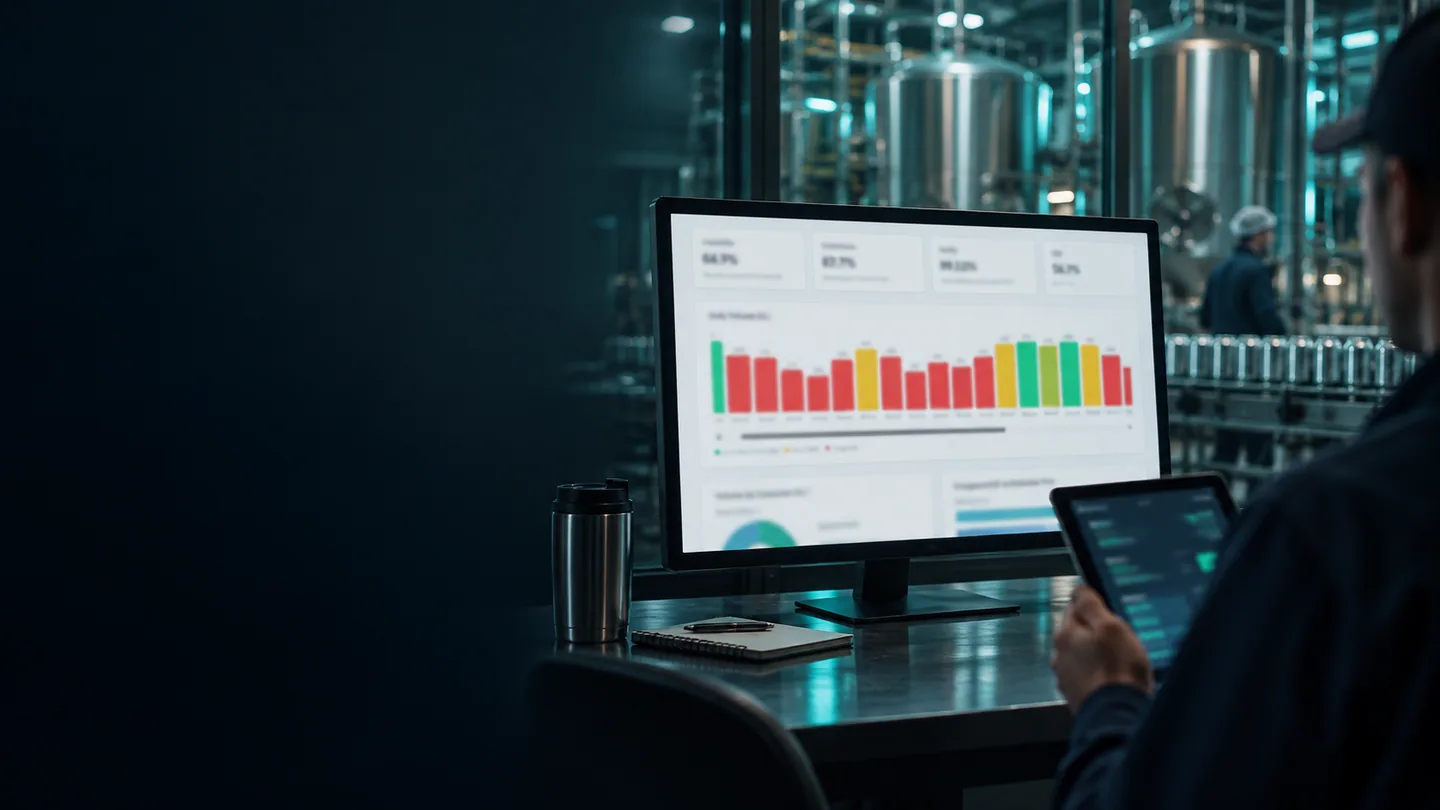 Operator reviewing production charts